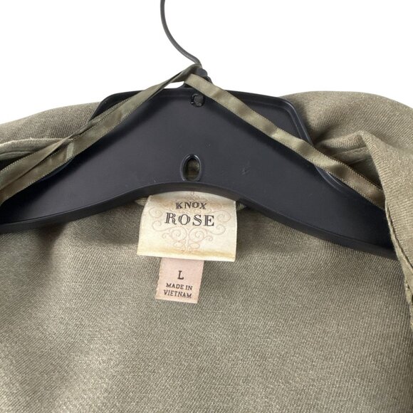 Knox Rose Military Green Hooded Cardigan L Crochet Roll-Up Boho Cargo Utility - Picture 4 of 12